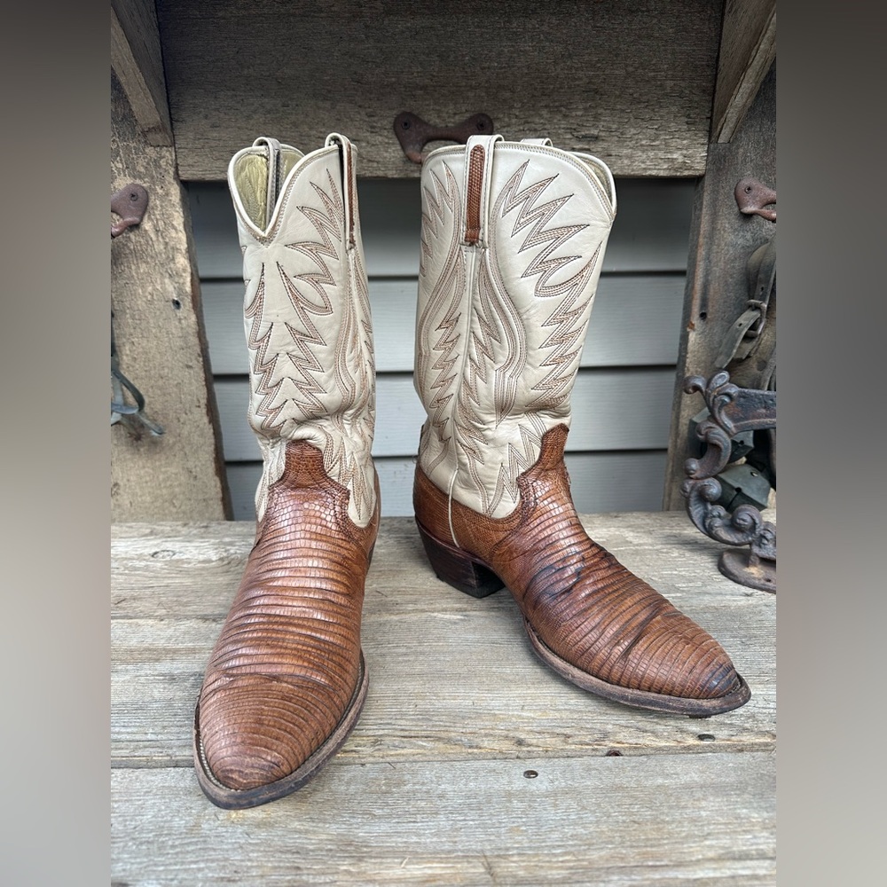 Men’s 10 Leather & Lizard Western Cowboy Boots